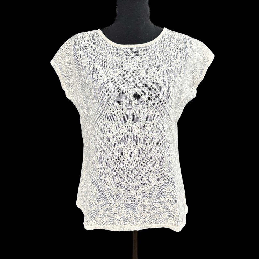 Lauren Ralph Lauren Sheer Lace Top Size S Ivory Feminine Fairycore Soft Girl